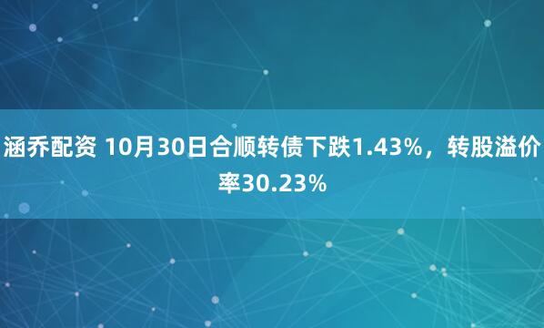 涵乔配资 10月30日合顺转债下跌1.43%，转股溢价率30.23%