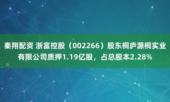 秦翔配资 浙富控股（002266）股东桐庐源桐实业有限公司质押1.19亿股，占总股本2.28%