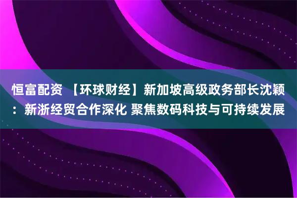 恒富配资 【环球财经】新加坡高级政务部长沈颖：新浙经贸合作深化 聚焦数码科技与可持续发展